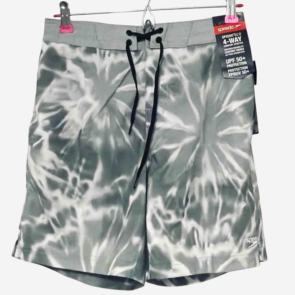 Speedo Men's Swim Trunk Knee Length Boardshort Bondi Printed Gray/White Size S
